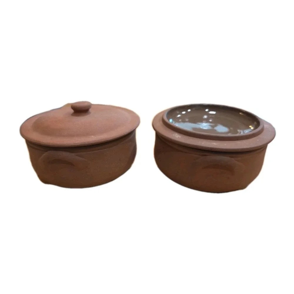 Lot 2 Crate & Barrel Terracotta Covered Casserole Dish Cottagecore Rustic Tuscan